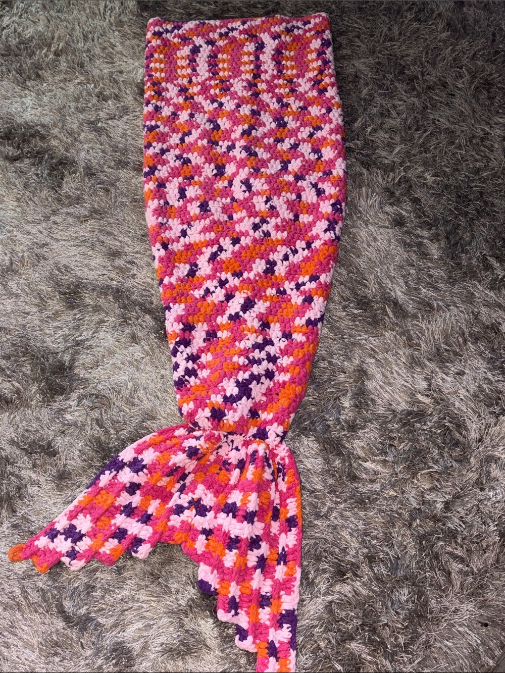 Mermaid Tail Blanket Pink Multicolor Crochet Very cozy and strong 43” x 17.5”